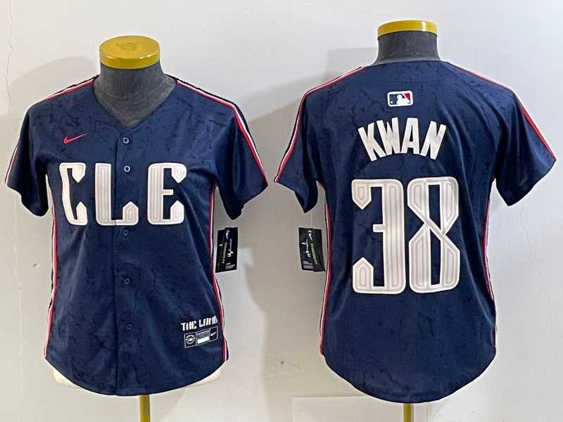 Womens Cleveland Guardians #38 Steven Kwan Navy 2024 City Connect Limited Stitched Jersey